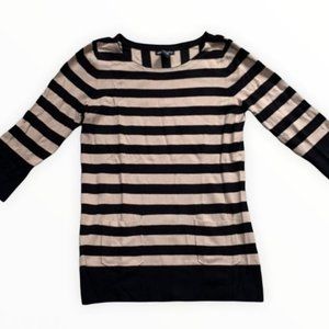 Audrey & Grace | Black & Tan 3/4 Sleeve Striped Blouse with Pockets | Sz S